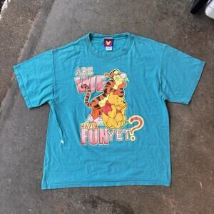 Winnie The Pooh Bright Teal Blue Vintage 90s T-shirt Tigger Graphic Disney Large
